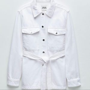 ZARA White Belted Overshirt Jacket